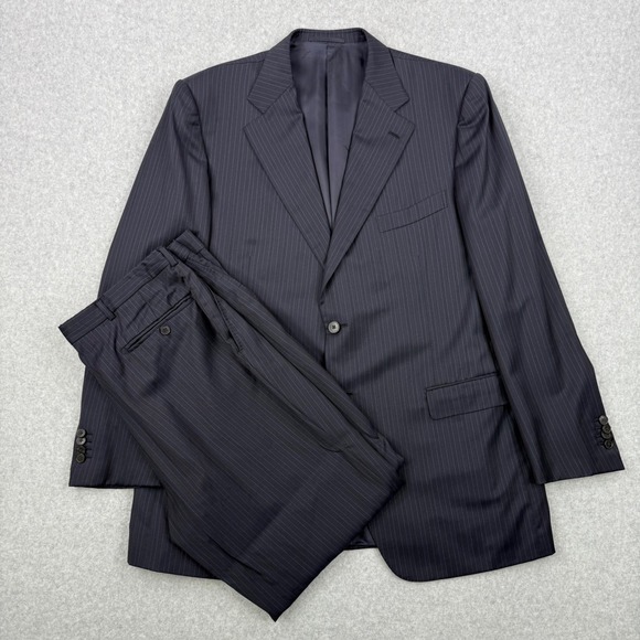 Ermenegildo Zegna Couture Blazer 58R Pants 35x30 Black Striped Wool Silk Suit - Picture 1 of 16